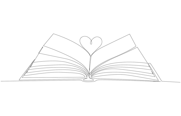 one line vector drawing of a book and a heart vector illustration