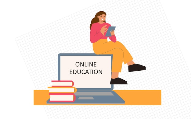 Online education training and courses learning Modern vector illustration in flat style