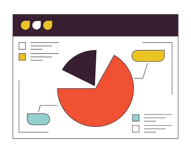 Online presentation slide with pie chart flat line color isolated vector object Software screen Editable clip art image on white background Simple outline cartoon spot illustration for web design
