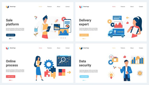 Online sales on financial platforms delivery service data security set and tiny people