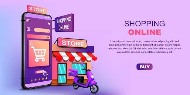 online shopping in social media mobile apps or website concepts web banner