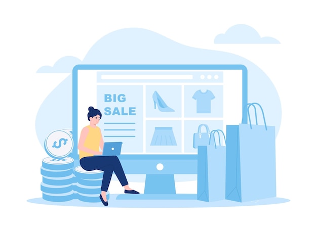 Online store promotion discount big sale trending concept flat illustration