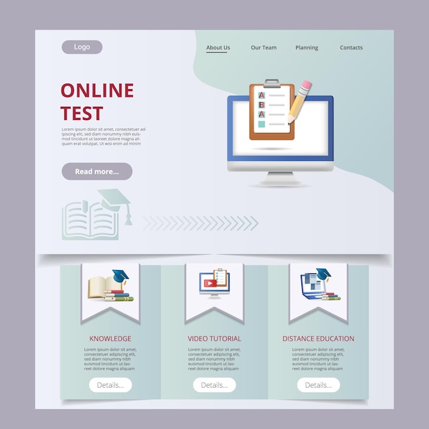 Online test flat landing page website template knowledge