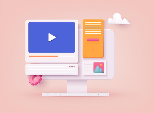 online video distance training streaming webinar conference videos 3d web vector illustrations