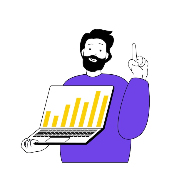 Online voting concept with cartoon people in flat design for web Man analyzing exit poll data graph and making political decisions Vector illustration for social media banner marketing material