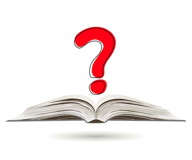 open book and red question mark on a white background vector