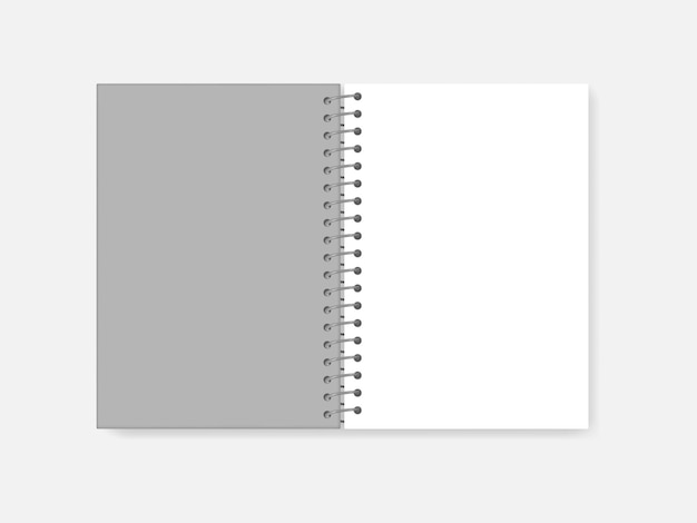Open spiral A4 notebook mock-up. Wire bound blank white page notepad template