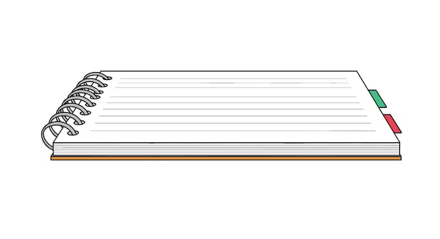 Open spiral bound notebook with lined pages and color coded index tabs ready for use and writing notes
