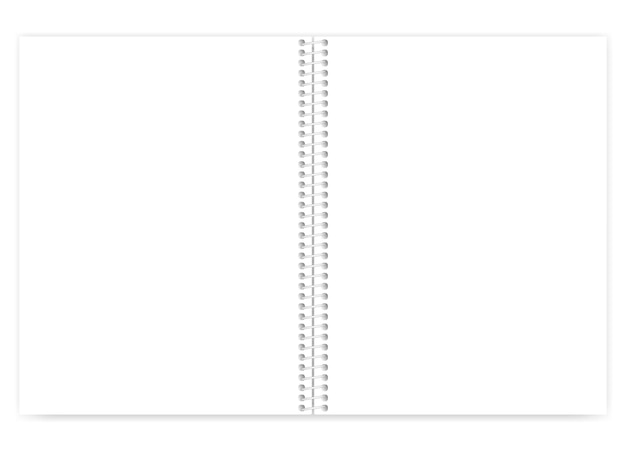 Open white blank wire bound notebook mockup Empty letter size notepad spread template