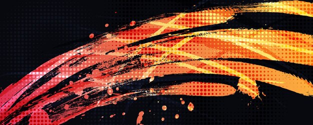 Orange Gradient Brush Texture Isolated on Black Background with Halftone Effect Sport Background with Grunge Style