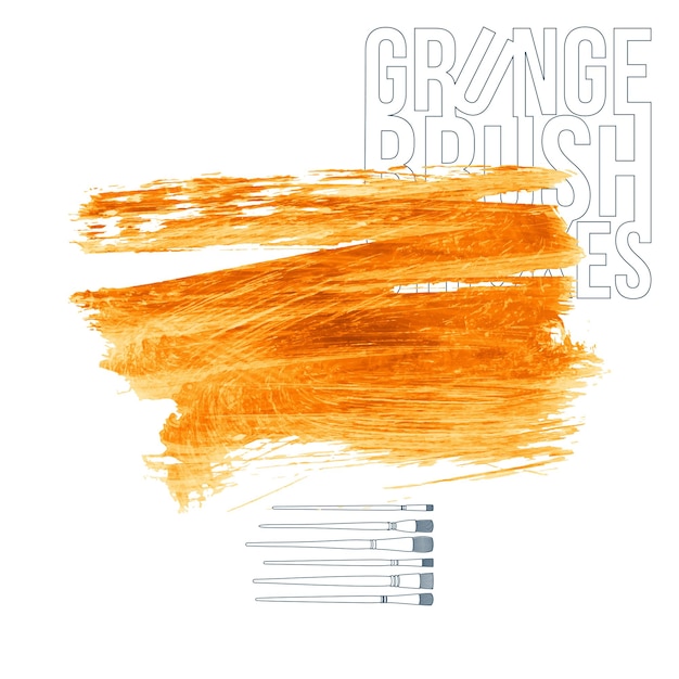 Oranžový tah štětcem a textura. Grunge vektorový abstraktní ručně malovaný prvek