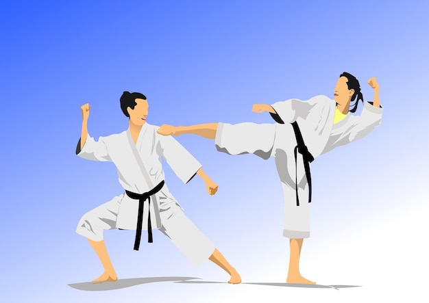 Oriental combat sports Colored 3d vector illustration