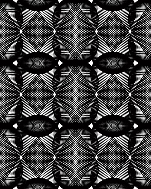 Ornate vector monochrome abstract background with overlapping black lines. Symmetric decorative graphical pattern, geometric stripy illustration.
