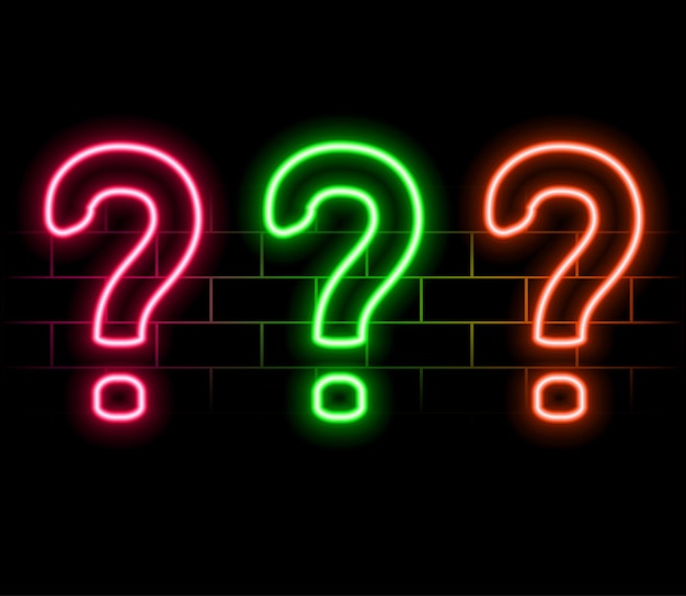 Outline 3 neon questions icon set Glowing neon question marks FAQ support answer searching question