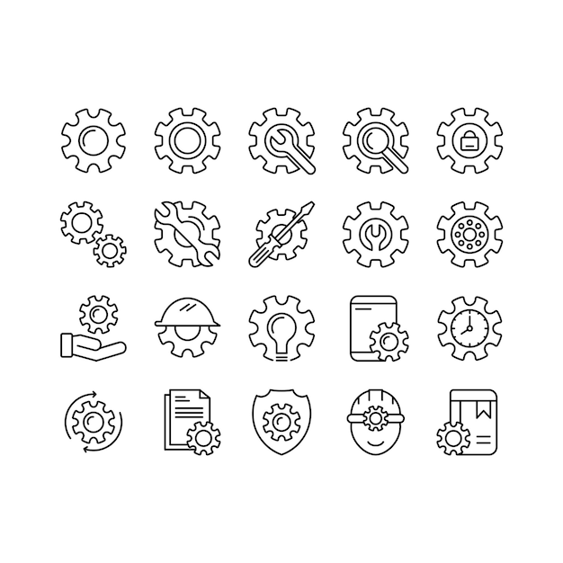 Outline Gear Icon Set Design