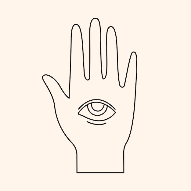 Outline groovy hand with one eye 60s and 70s vibes psychedelic vector clipart in line art style