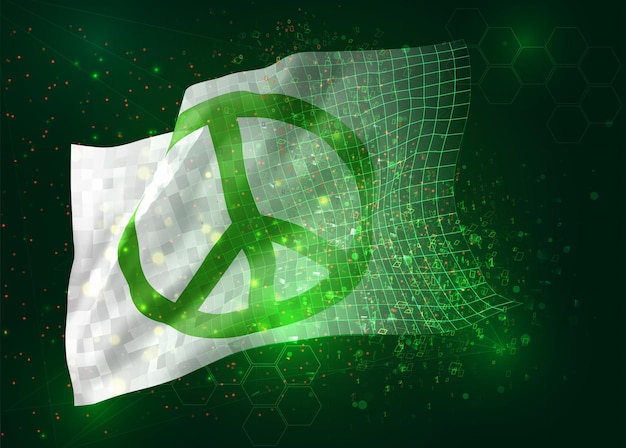 Pacifism, on vector 3d flag on green background with polygons and data numbers