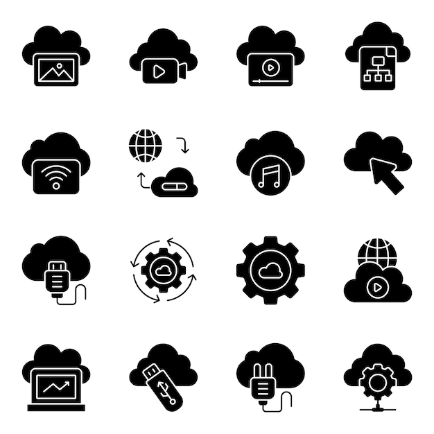 Pack of Cloud Technology Solid Icons