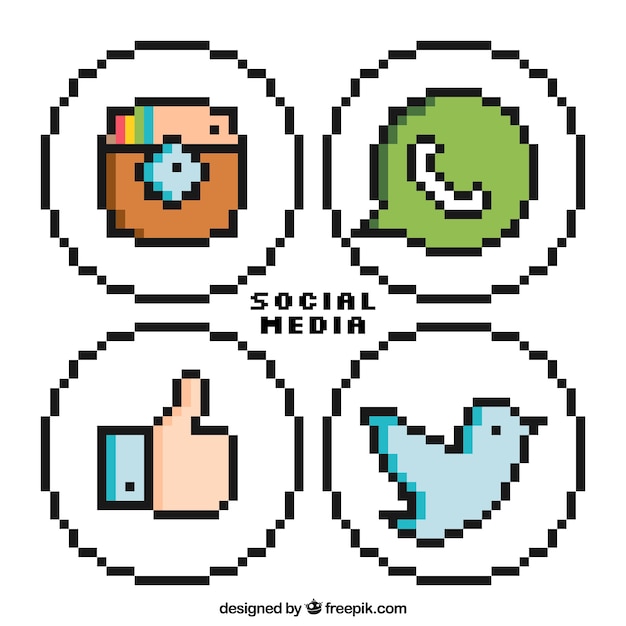 Pack of pixelated social networks icons 