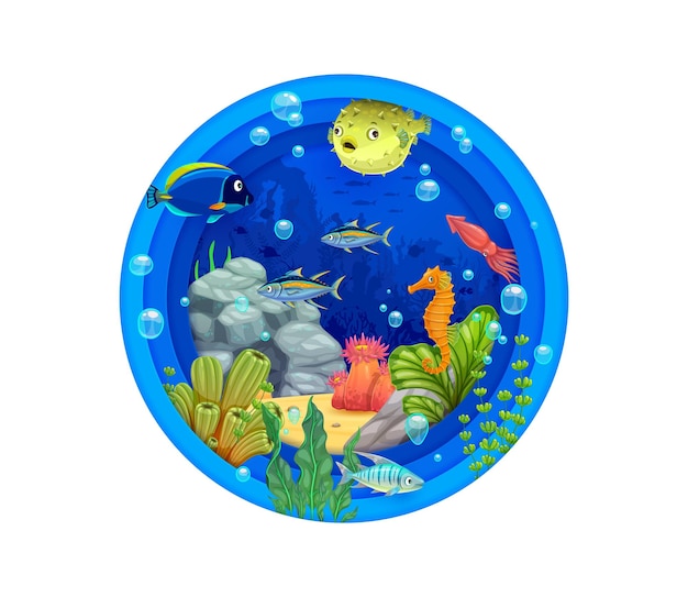 Paper cut banner with underwater landscape