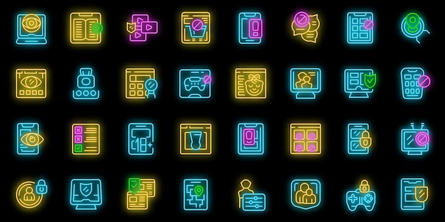 parental control icons set outline vector app parent internet child neon color on black