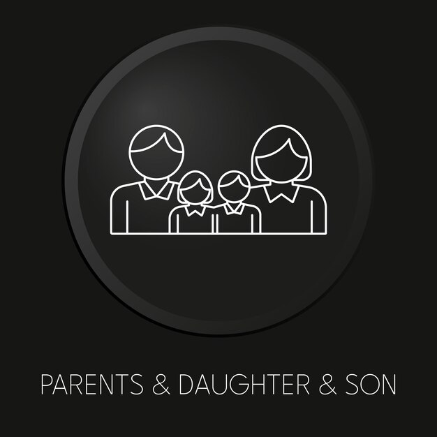 Parents daughter son minimal vector line icon on 3D button isolated on black background Premium Vector