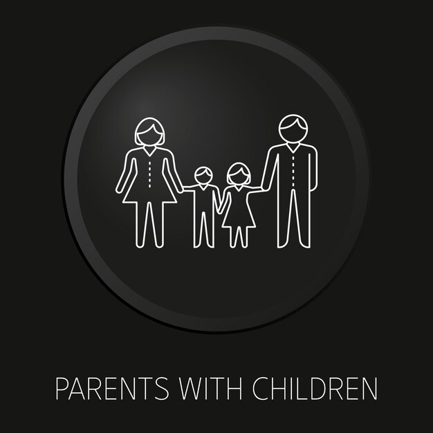 parents with children minimal vector line icon on 3d button isolated on black background premium vector