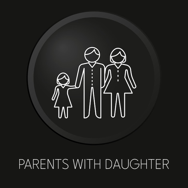 parents with daughter minimal vector line icon on 3d button isolated on black background premium vector