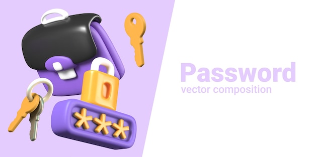 Password protection 3D briefcase keys of various types padlock with coded symbols