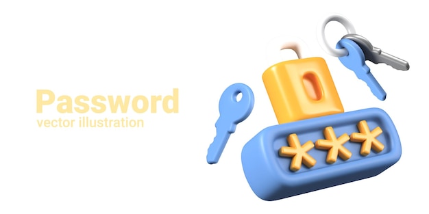 Password protection concept Padlock with encrypted symbols keys of different types