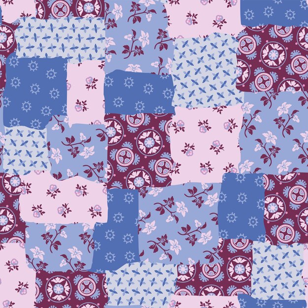 patchwork seamless pattern texture background with floral elements