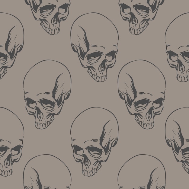 pattern of skulls on a gray background in hendrow style for print and designvector illustration