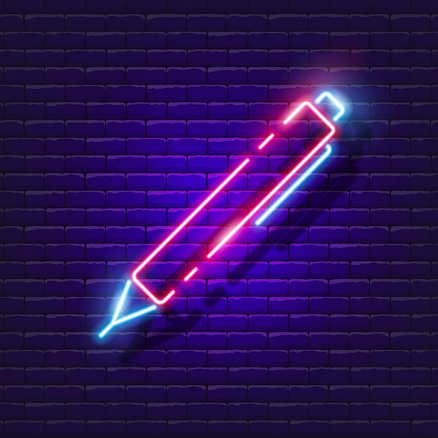 pen neon sign stationery luminous icon vector illustration for design school concept
