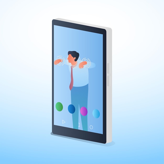 people stuck with apps on cell phone metaphor of gadget addiction