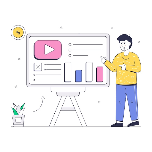 Person monitoring data chart isometric illustration of web analytics