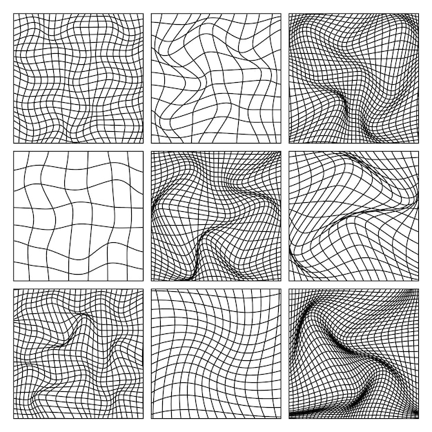 Perspektivní síť drátěných tvarů lemovaná mřížkou d s nízkým počtem polygonů, geometrické prvky, retro futuristický návrh