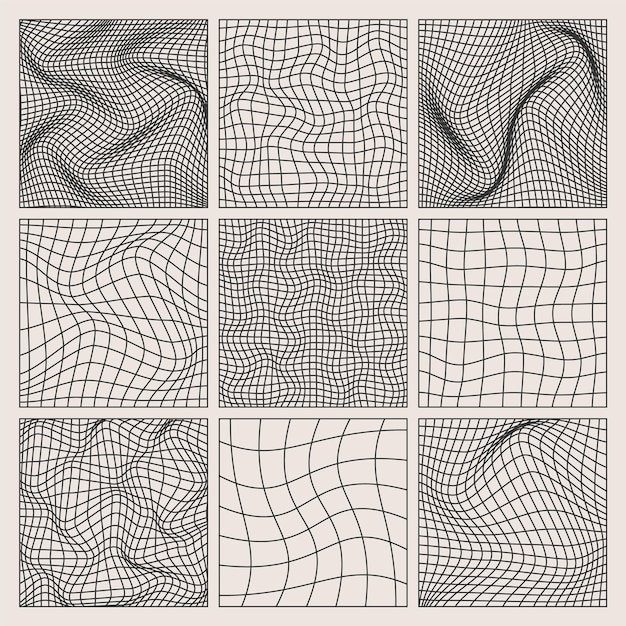 Perspektivní síť drátěných tvarů lemovaná mřížkou d s nízkým počtem polygonů, geometrické prvky, retro futuristický návrh