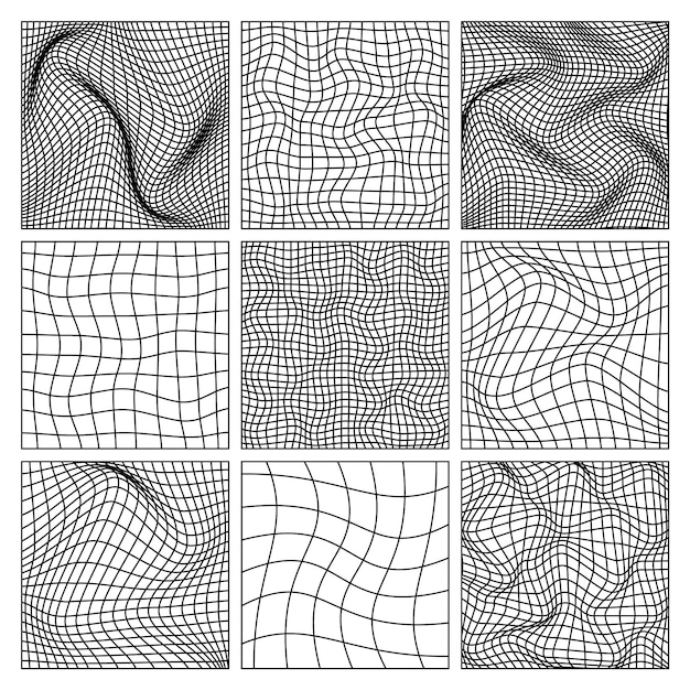 Perspektivní síť drátěných tvarů lemovaná mřížkou d s nízkým počtem polygonů, geometrické prvky, retro futuristický návrh