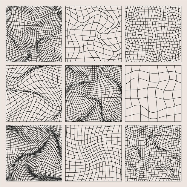 Perspektivní síť drátěných tvarů lemovaná mřížkou d s nízkým počtem polygonů, geometrické prvky, retro futuristický návrh