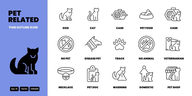 pet services thin outline icon vector set design good for web and mobile app