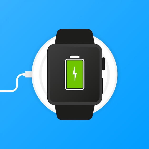Phone charging, flat icon isolated on blue