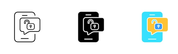 Phone with lick set icon Lock password security hacker antivirus hacking twofactor authentication Defense concept Vector icon in line black and colorful style on white background