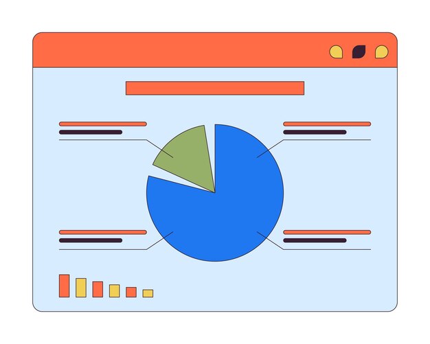 Pie chart diagram on website 2D linear cartoon object