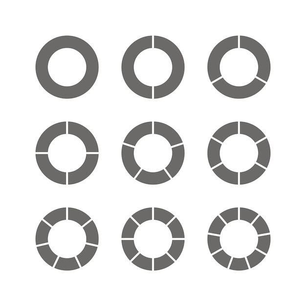Piechart with grey segments Circle section template Pie diagram divided into gray pieces Circular chart