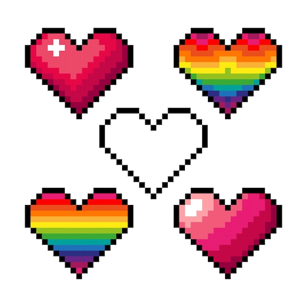 Pixel art hearts vector universal illustration