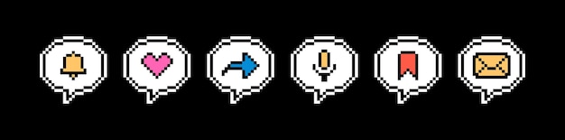 Pixel art speech bubble stickers Used for social networks instant messengers and podcasts