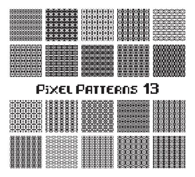 Pixel pattern seamless black and white color Patterns set in retro design