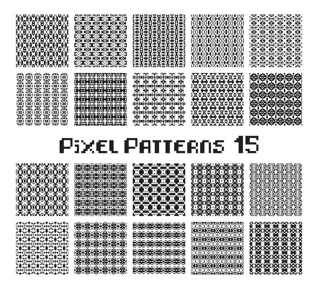 Pixel pattern seamless black and white color Patterns set in retro design