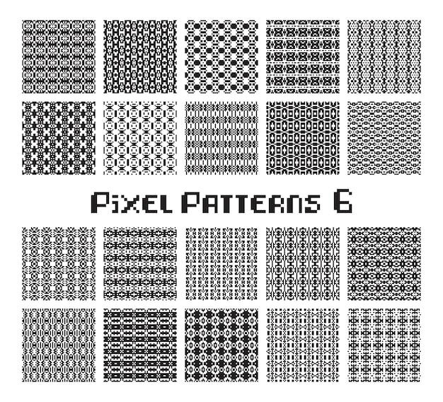 Pixel pattern seamless black and white color Patterns set in retro design
