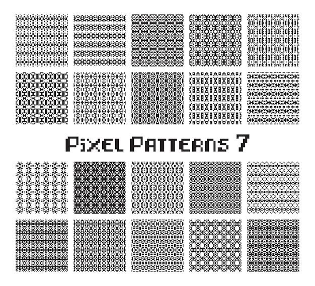 Pixel pattern seamless black and white color Patterns set in retro design